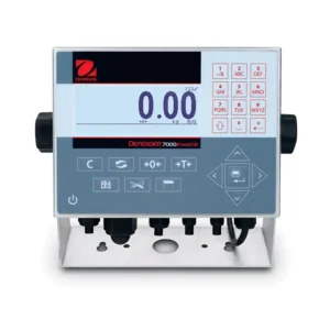 Indicador de peso Ohaus Defender 7000 XtremeW visto de frente con pantalla LCD y teclado numérico