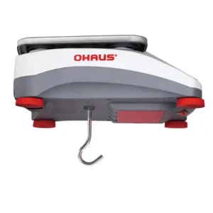 Vista inferior del dispositivo Ohaus con gancho para suspensión, diseñado para medir peso