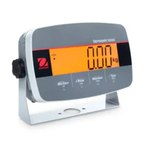 Indicador digital Defender 3000 con pantalla retroiluminada mostrando 0.00 kg, ideal para aplicaciones industriales.