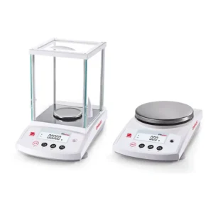 balanza de precisión OHAUS PR4202 con corta-aires de vidrio para laboratorio