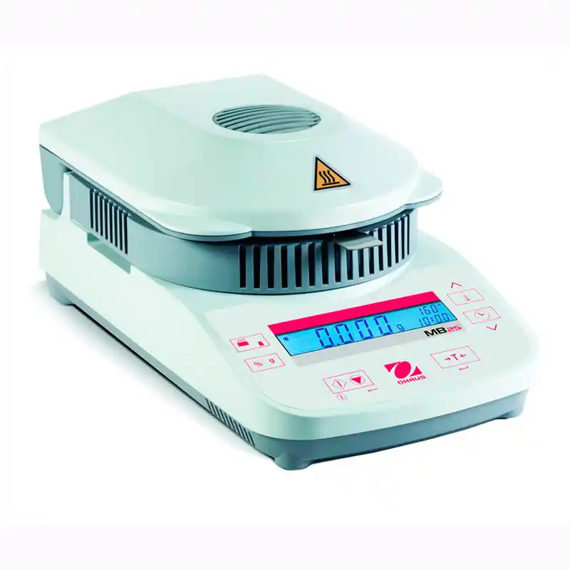 Analizador de humedad OHAUS MB27 con fuente de calor halógena y plato de acero inoxidable