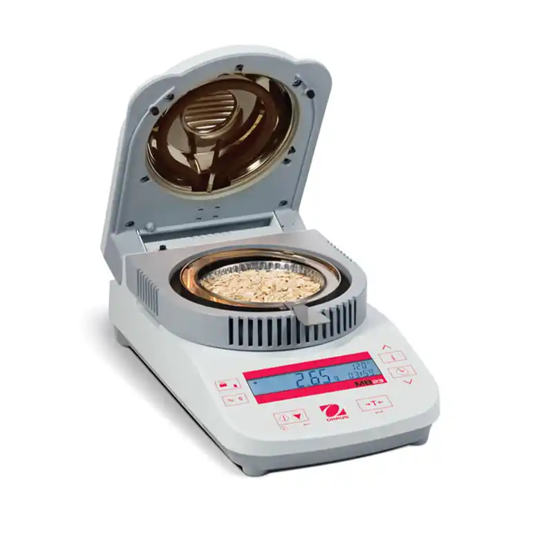Analizador de humedad halógeno OHAUS MB27 con pantalla LCD y fuente de calor halógena